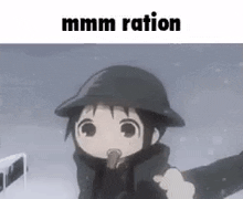 a little girl in a helmet is holding a stick in her mouth and eating it .