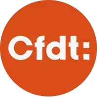 an orange circle with the word cfdt written in white