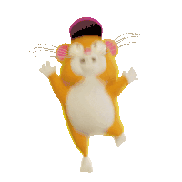 a cartoon mouse with a pink hat on its head is jumping in the air