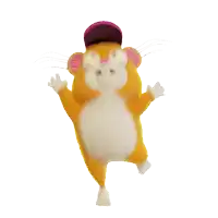 a cartoon mouse with a pink hat on its head is jumping in the air