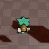 a cartoon character with a green star on his head is standing on a tile floor