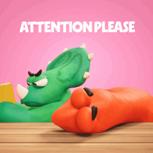 a pink background with two cartoon characters and the words " attention please "