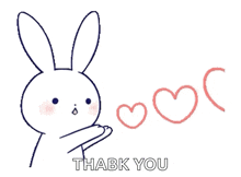 a drawing of a rabbit with hearts and the words thank you