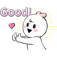 a cartoon character is giving a thumbs up with the word good behind him