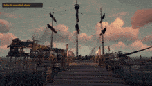 a screenshot of a video game shows a dock with boats and a sign that says killing the sea