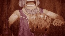 a cartoon drawing of a man with a beard holding a bottle of wine