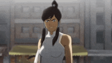 a cartoon character is standing in front of a building .