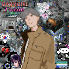 a pixel art of a girl with the words baby girl twink written on the top