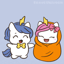 a cartoon drawing of two unicorns with the word hug written above them