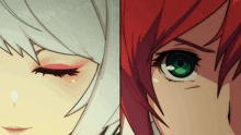 a close up of a girl 's face with her eyes closed and a close up of another girl 's face with her eyes open