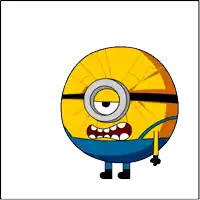 a cartoon drawing of a minion with a broken eye