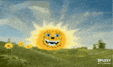 a sun with a face on it is in a field