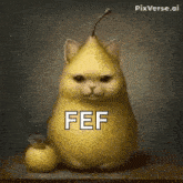 a cat made to look like a pear is sitting next to an apple .