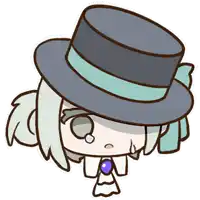 a cartoon character wearing a top hat with a blue ribbon