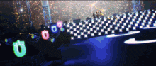 a stage with a lot of lights and a few letters that say o