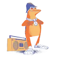 an illustration of a frog holding a boombox with music notes behind him