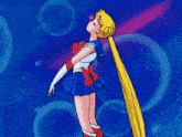 a cartoon of a girl in a sailor suit with a red bow