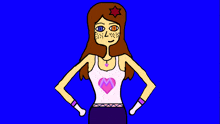 a cartoon drawing of a girl with a heart on her shirt