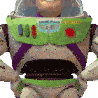 a close up of a toy story space ranger with the word lightyear on his chest