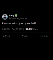 a drawing of a person with horns and a caption that says " ever see art so good you cried "