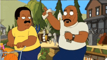 a cartoon of two men standing next to each other with one pointing at the other