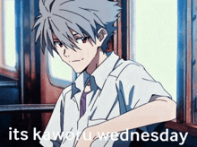 a picture of a boy with the words its kaworu wednesday