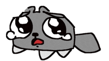 a cartoon drawing of a cat with a sad face .