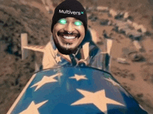 a man wearing a beanie that says multivers x on it