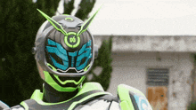 a close up of a person wearing a helmet and armor