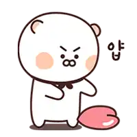 a cartoon bear is standing next to a pink heart and making a funny face .