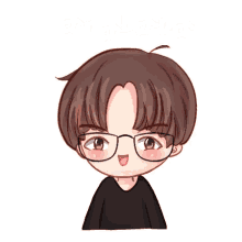 a cartoon of a boy wearing glasses and a black shirt with chinese writing above him