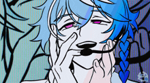 a drawing of a person with blue hair and a braid