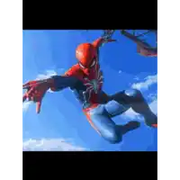 a painting of spider-man flying through the air .