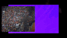 a woman in a black dress is standing in front of a crowd of people