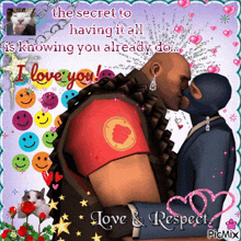 a picture of two men kissing with the words " the secret to having it all is knowing you already do " above them