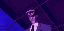 a man in a suit and tie has a purple face painted on his face