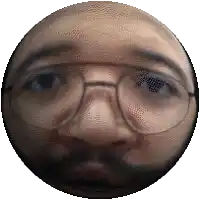 a man with glasses and a beard looks at the camera