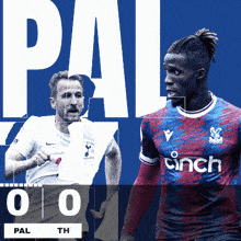 two soccer players on a blue background with the word pal in white letters