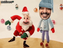 a cartoon of santa claus and a stuffed animal with a man 's face on it .