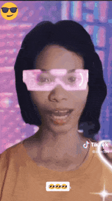 a woman wearing futuristic glasses with a tiktok logo on the bottom