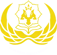 a yellow and white emblem with a book and a flower