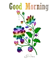 a painting of flowers with the words good morning written above it