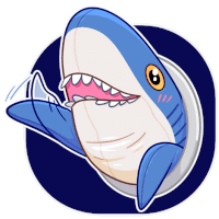 a cartoon of a shark with its mouth open and its teeth visible