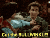 a man is pointing at another man and says cut the bullwinkle .
