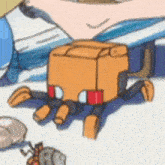 a cartoon drawing of a crab with red eyes