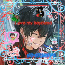 a picture of a boy with the words i love my boyfriend
