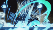 a person is standing in a pool of water with a sword in a video game .