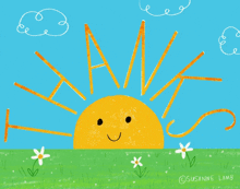 a drawing of a smiling sun with the name susanne lamb underneath it
