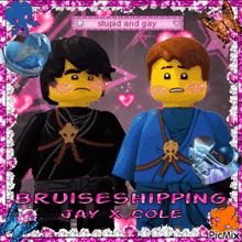 a picture of two lego figures with the words bruiseshipping jay x cole