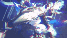 a blurred image of a person 's torso with a blue background